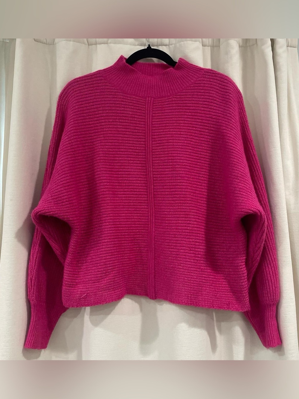 Women's Hot Pink Ribbed Mock-Neck Sweater